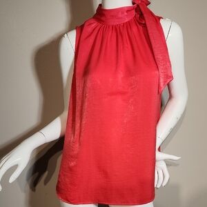 Worthington Red Sleeveless Tie Front Blouse